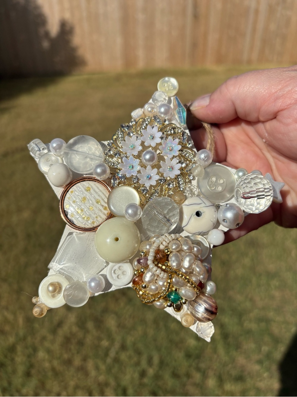 Hand Crafted White and Pearl Star Ornament